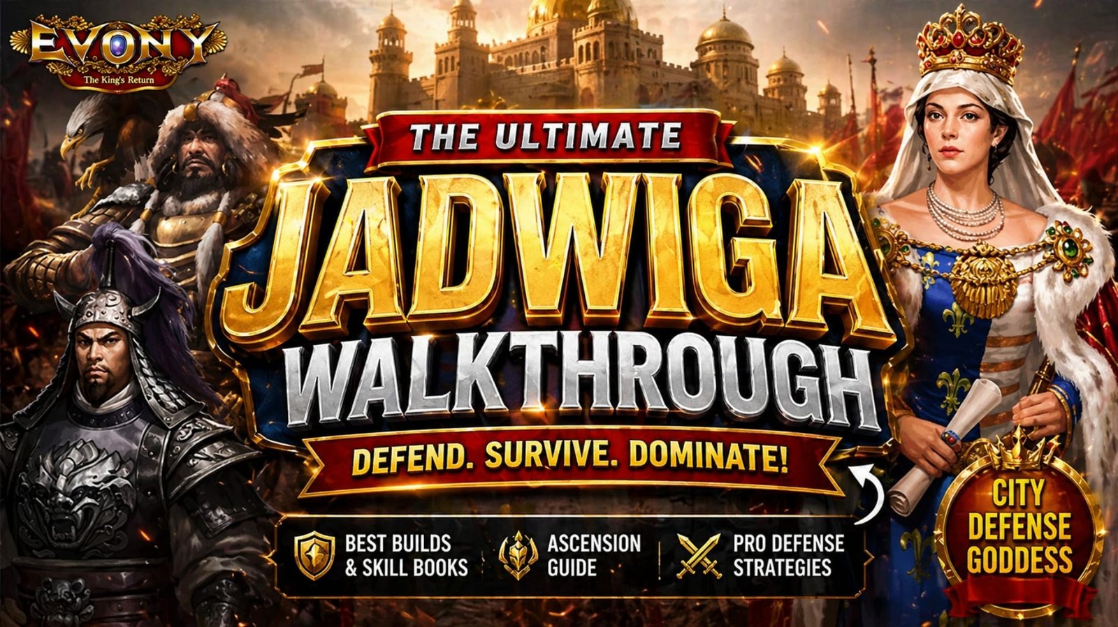 Evony The King’s Return walkthrough Jadwiga guide featuring ultimate defense build and city protection strategy