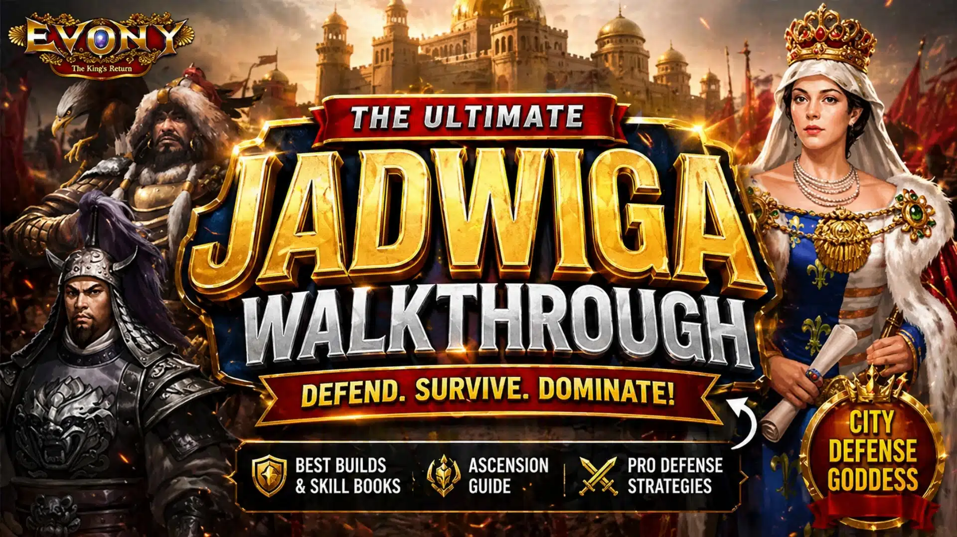 Evony The King’s Return walkthrough Jadwiga guide featuring ultimate defense build and city protection strategy