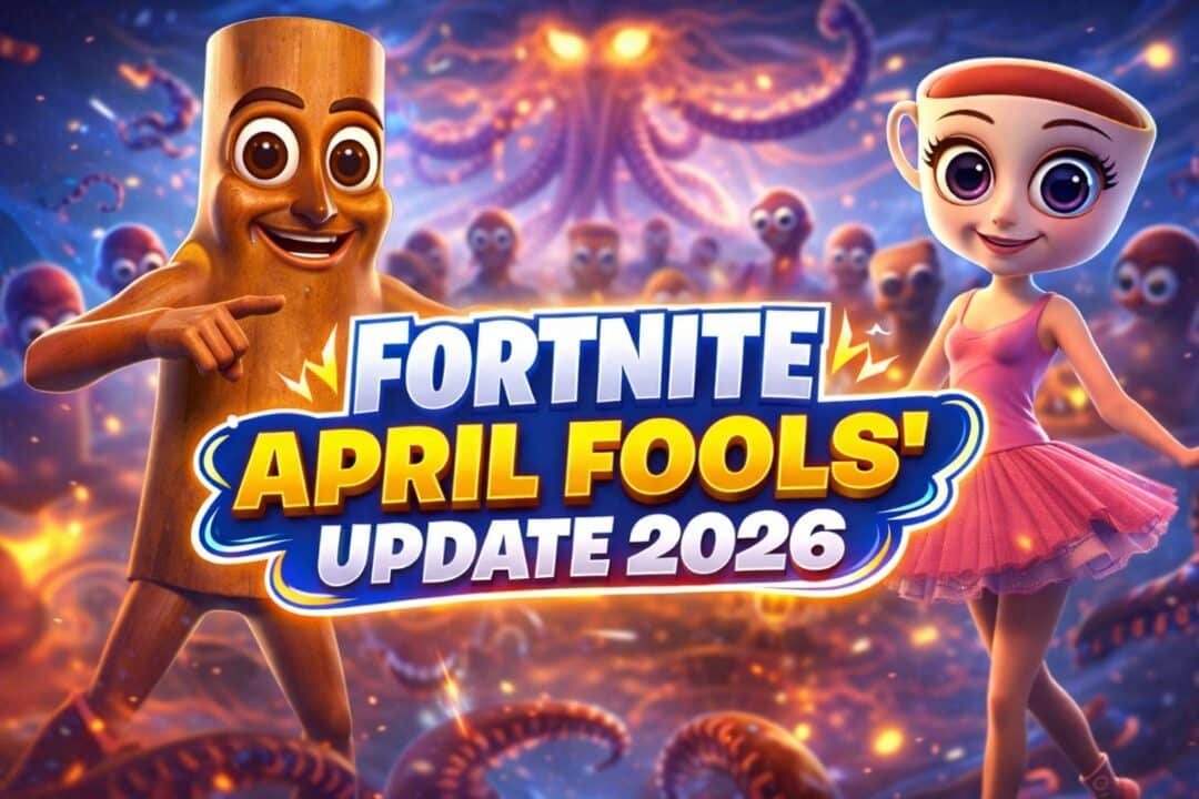 Fortnite April Fools Update 2026 Brainrot cosmetic invasion and broken meta gameplay with giant heads and chaos mechanics
