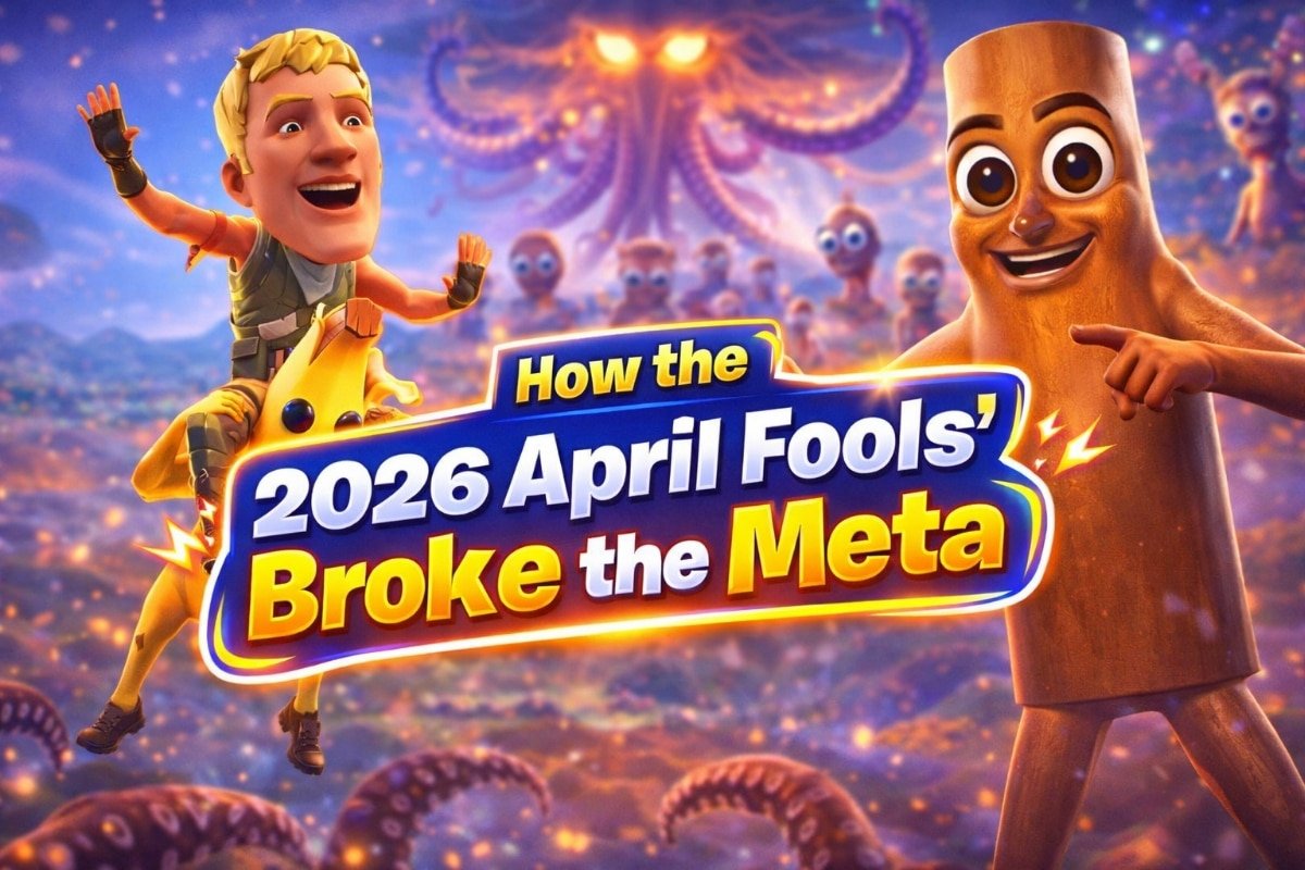 Fortnite April Fools Update 2026 Brainrot cosmetic invasion and broken meta gameplay with giant heads and chaos mechanics